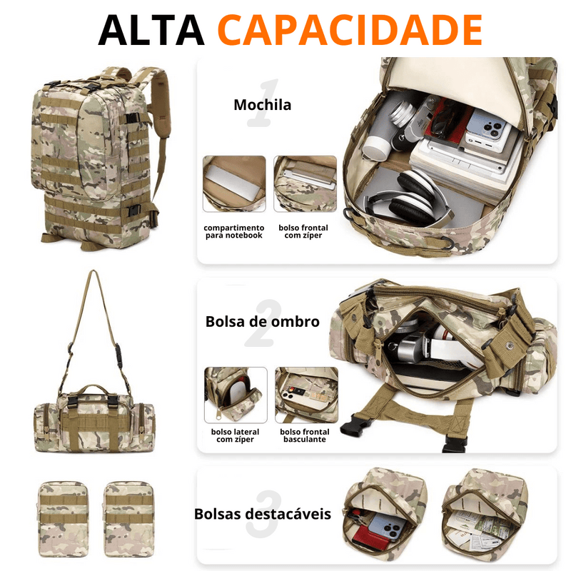 Mochila Tática Multifuncional Expansível (56-75L)