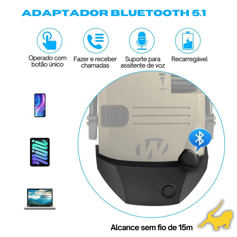 Protetor Auditivo Eletrônico 5.1 Bluetooth