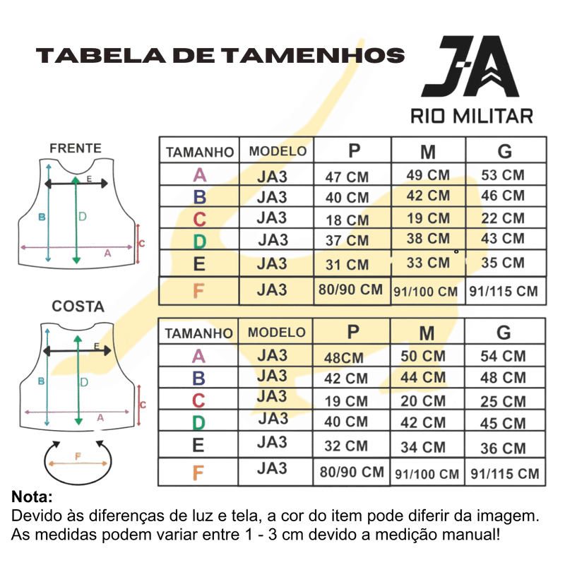 Capa de Colete Modular JA3 Nível IIIA (JA Rio Militar)